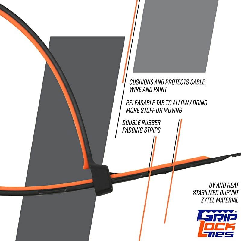 Releasable ReUsable Zip Ties Industrial Grade Extra Grip Rubber Lined Durable 12 Inches Long 40 Orange