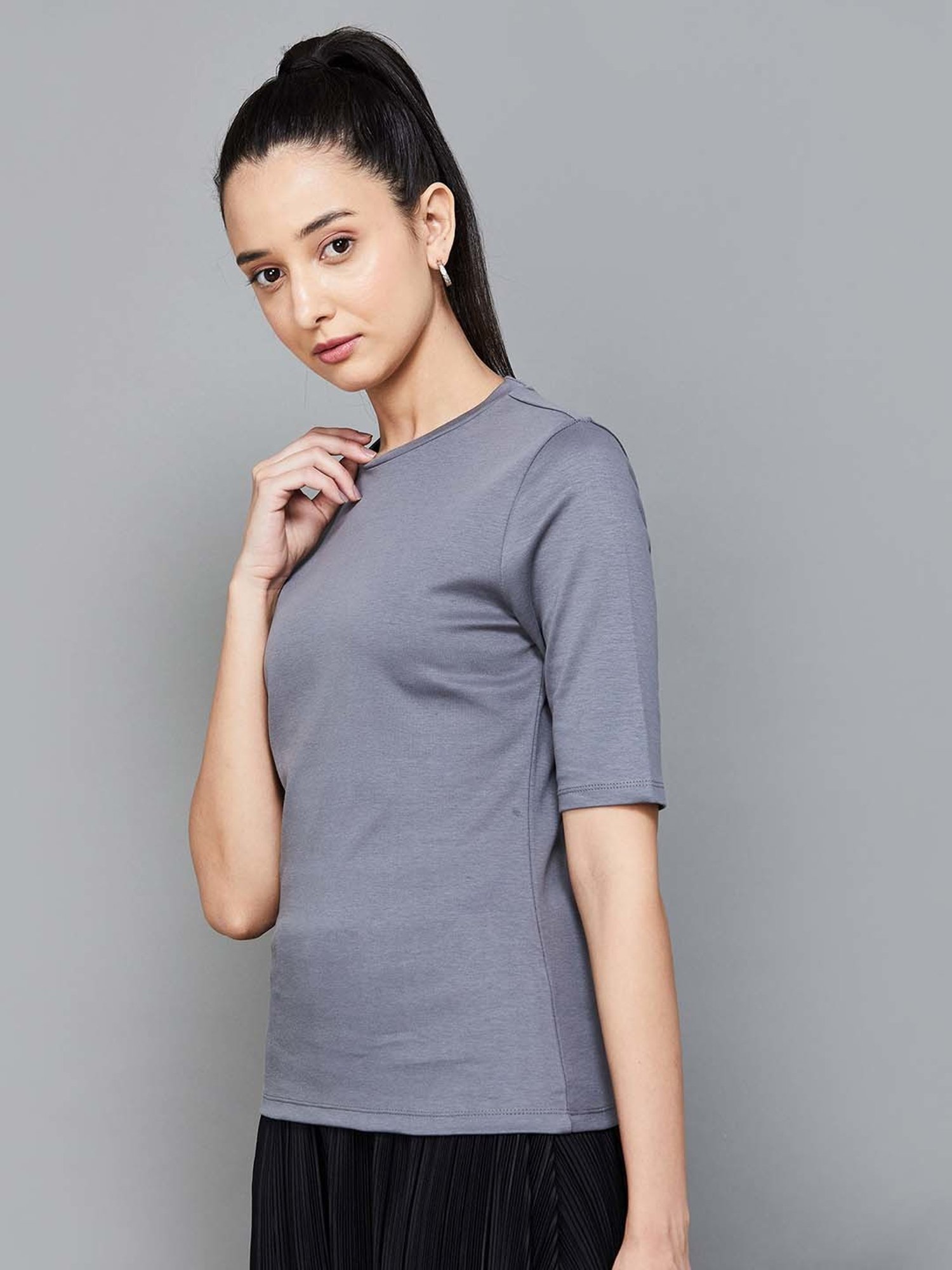 Code by Lifestyle Grey Cotton Regular Fit Top