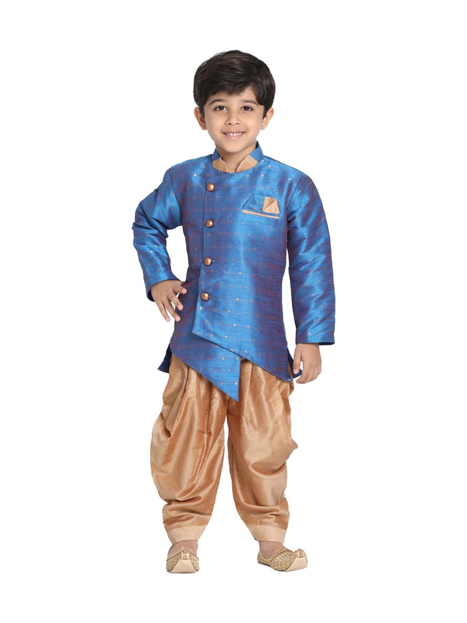 VASTRAMAY Boys Turquoise Floral Full Sleeves Indowestern
