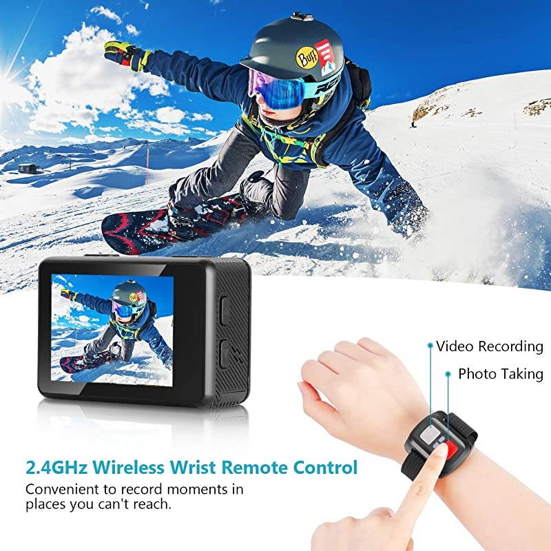 G2 4K WiFi Sports Action Camera with Touch Screen Ultra HD Waterproof DV Camcorder 12MP 4K30FPS EIS 170 Degree Wide Angle WiFi Sports Cam with RemoteBattery and 50in1 Accessories Kit