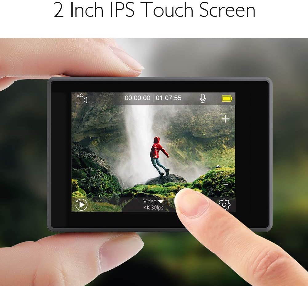 AKASO V50 Elite 4K60fps Touch Screen WiFi Action Camera Voice Control EIS Web Camera 131 feet Waterproof Camera Adjustable View Angle 8X Zoom Remote Control Sports Camera with Helmet Accessories Kit