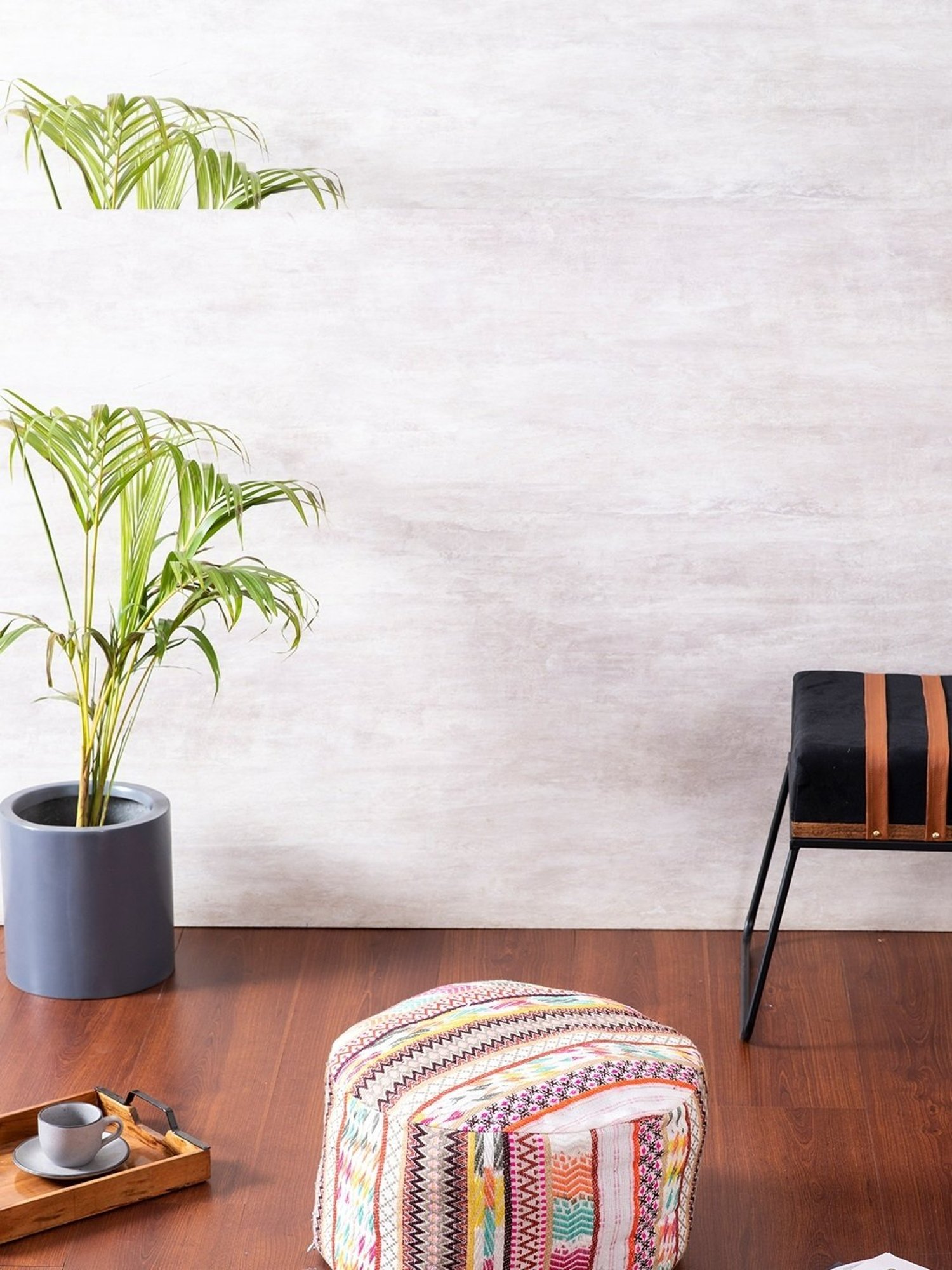 Nestroots Printed Multicolor Cotton Foot Stool Floor Cushions with Filler