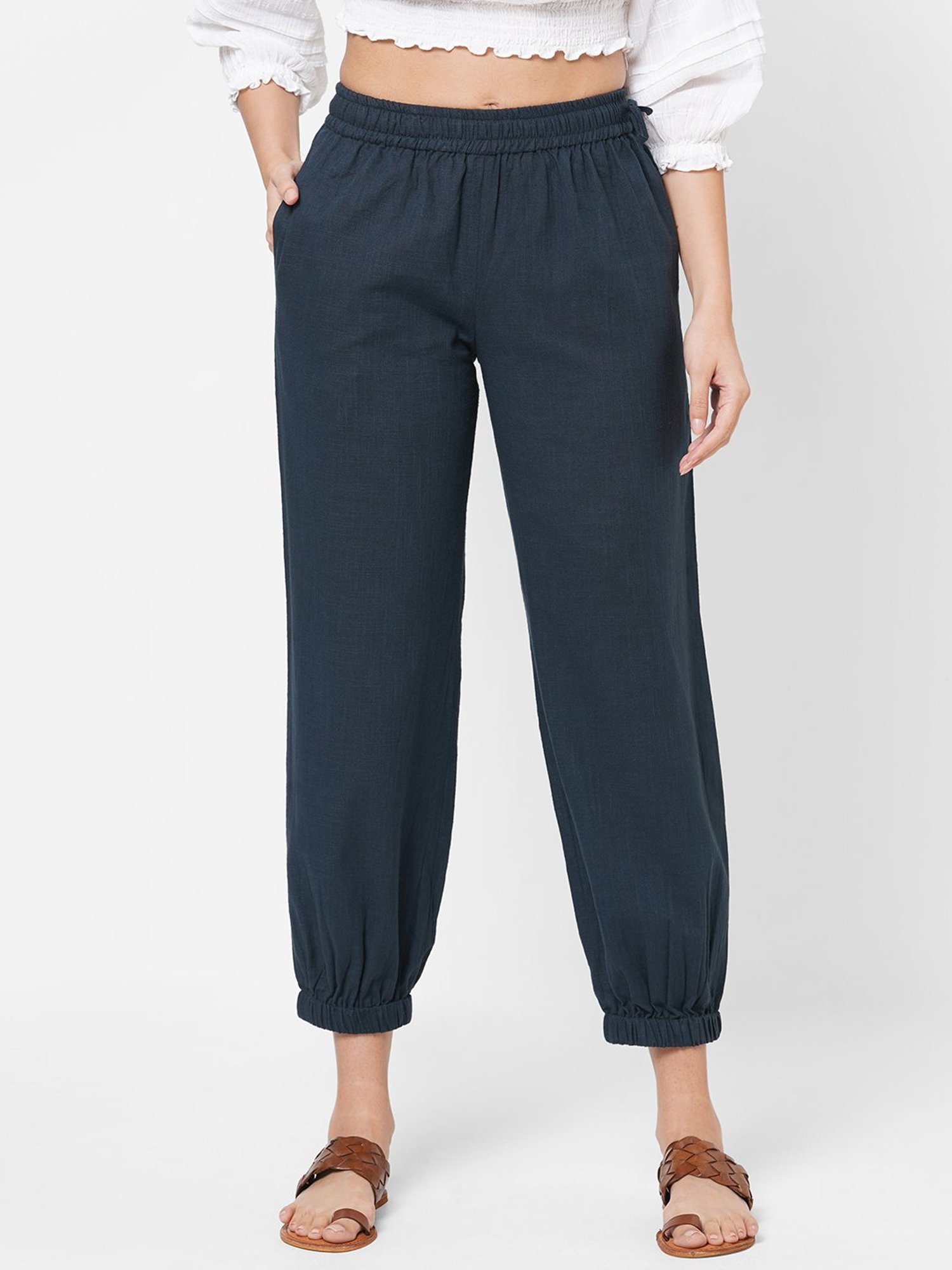 Kami Kubi Navy Regular Fit Elasticated Harem Pants