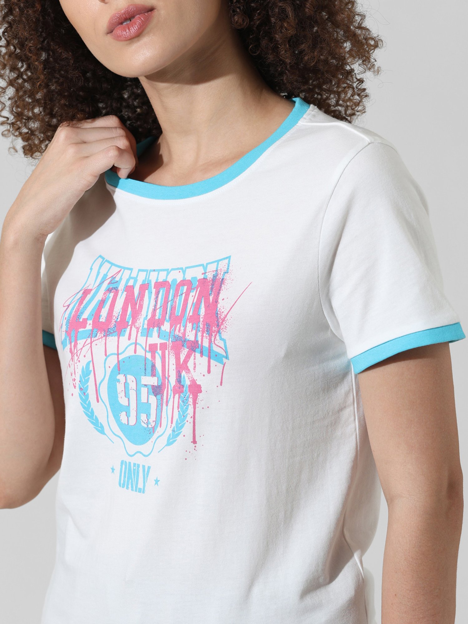 Only White Cotton Graphic Print T-Shirt