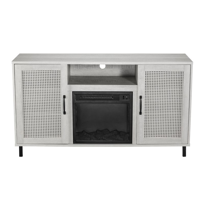54" Transitional Electric Fireplace Saw Cut TV Stand for TVs up to 60" Off White - Home Essentials