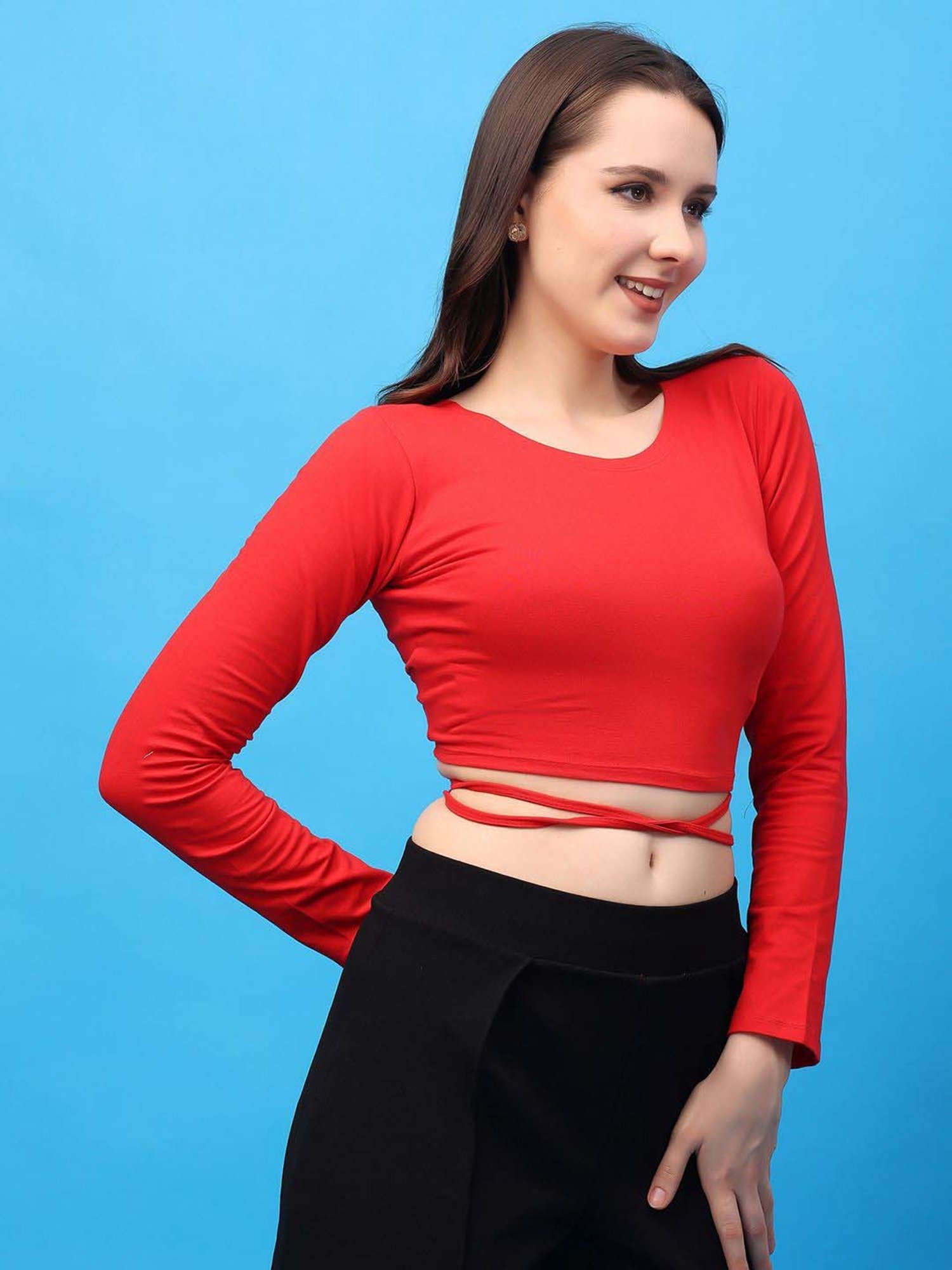 Cation Red Plain Crop Top