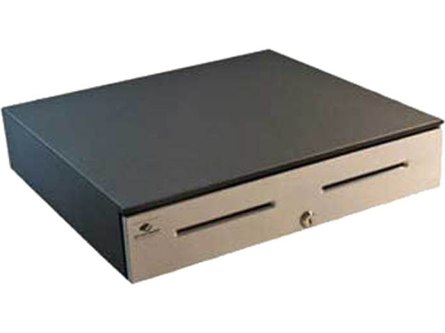 APG Series 4000 Heavy Duty Cash Drawer, 18&rdquo; x 16&rdquo;, Dual Media Slots, Multipro 24V, Fixed 5x5 Till, Requires Cable, Stainless Steel Front, Keyed A2, Black - JD320-BL1816-K2