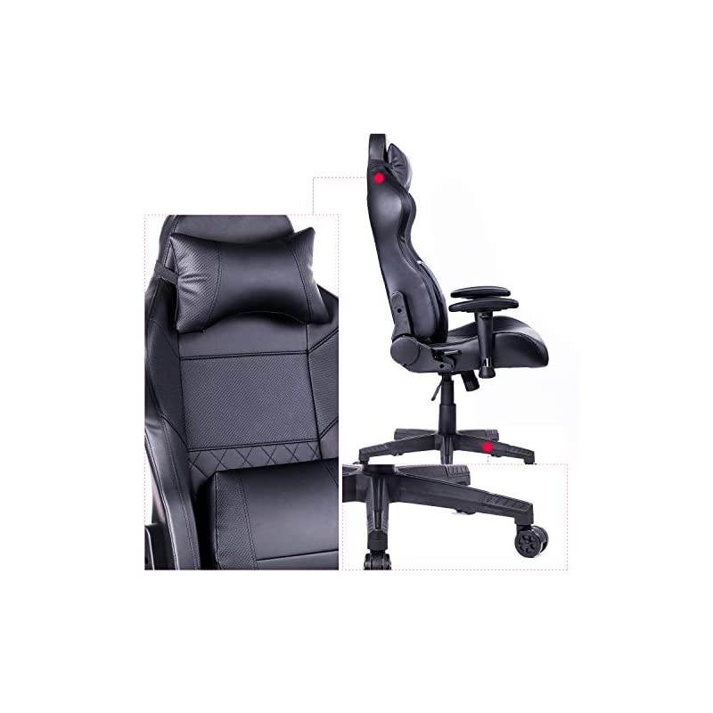 Gaming Chair Racing Office Chair - Adjustable Lumbar Cushion, Retractable Footrest and Arms High Back Ergonomic Leather Computer Desk Chair