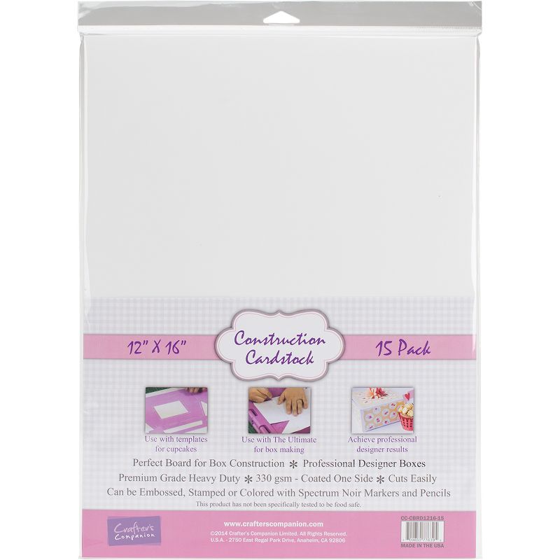 Crafter's Companion Construction Cardstock 12"X16" 15/Pkg-White
