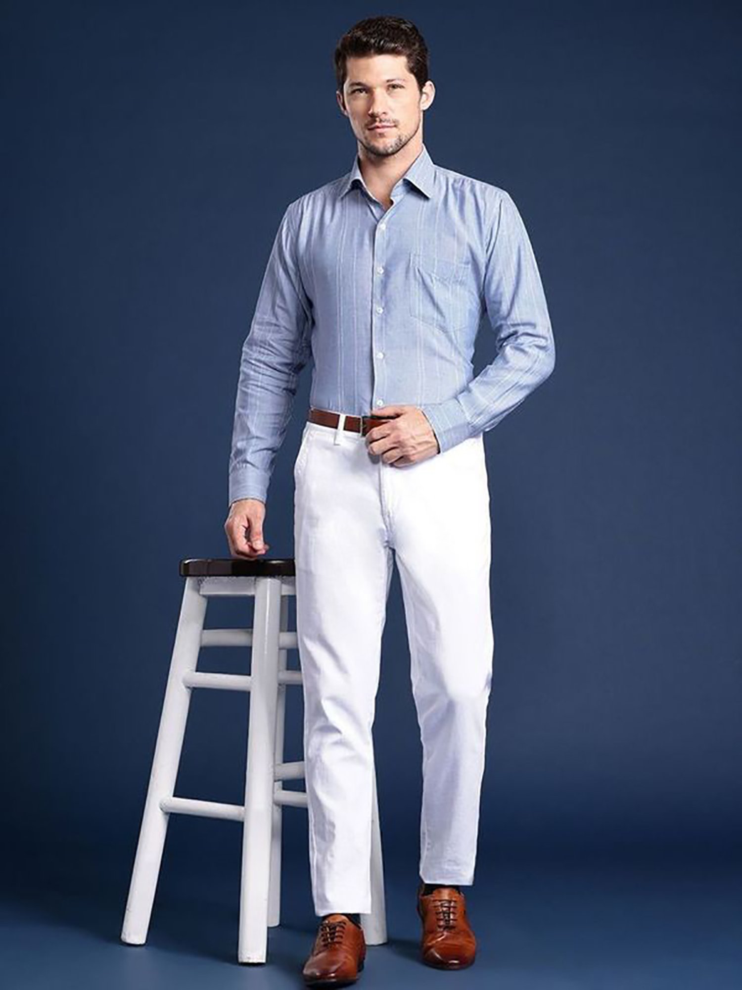 Hancock Blue Slim Fit Stripes Shirts