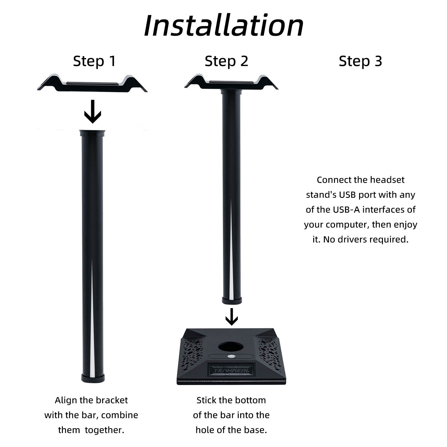 RGB Headphone Stand With 2 USB 2.0 Hub and 3.5mm Port for PC