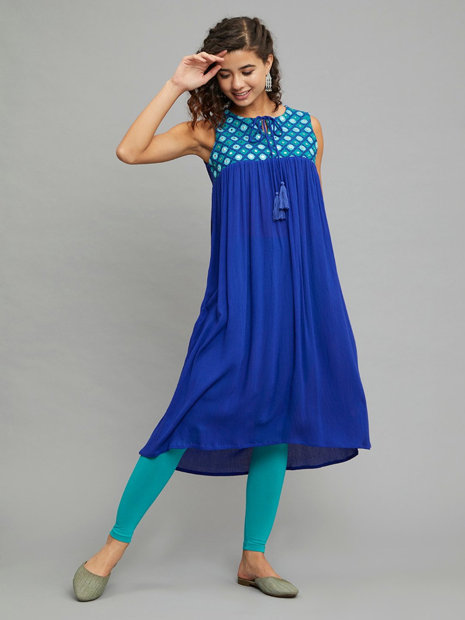 paislei Blue Embroidered A Line Kurta