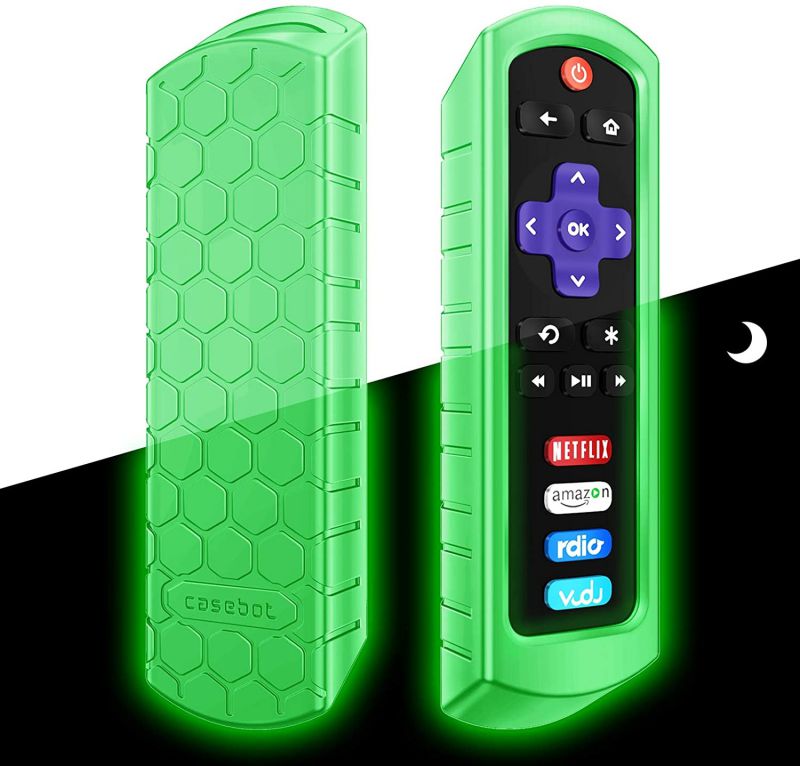 Fintie Protective Case for Roku Steaming Stick 3600R, TCL Roku TV RC280 Remote - CaseBot (Honey Comb Series) Light Weight (Anti Slip) Shock Proof Silicone Remote Controller Cover, Green Glow