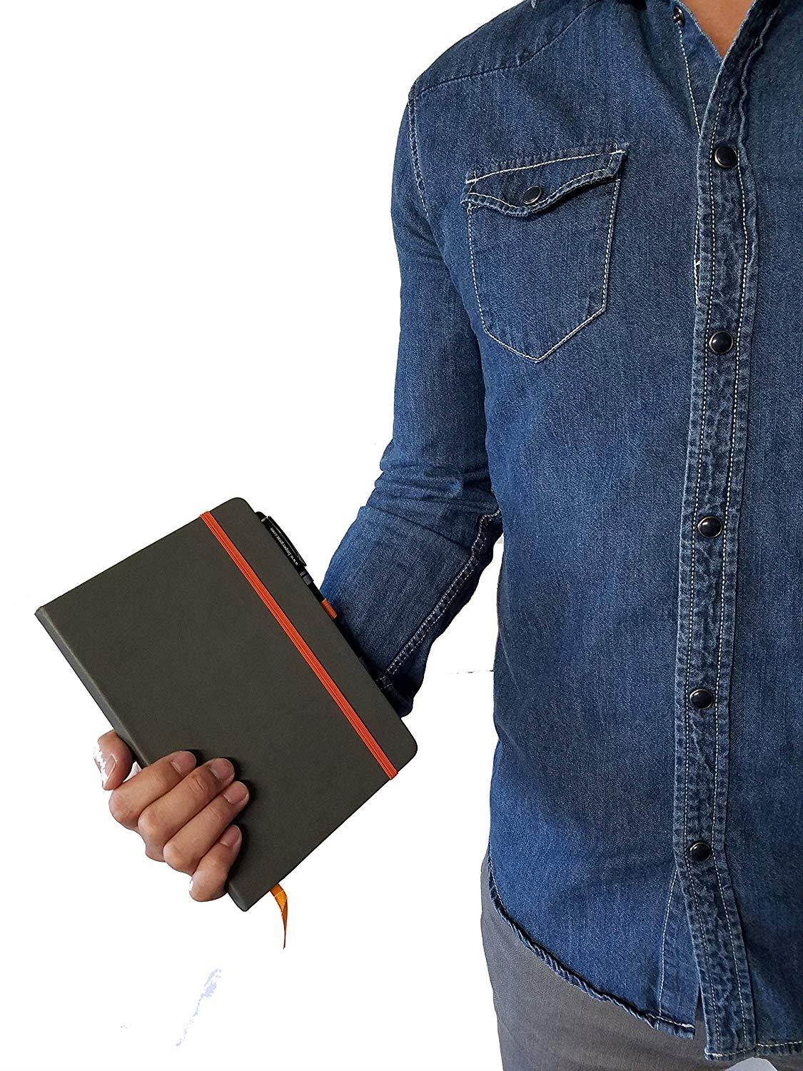 ImpecGear Classic Notebook/Writing Journal 5.5 x 8.25 Black Gray Orange Free Pen (Pack of 1, Gray/Orange)