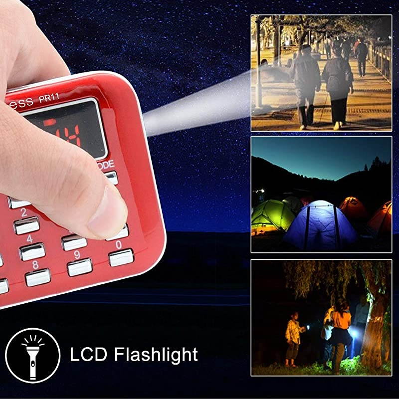 PR11 AM FM Radio Portable, Rechargeable Radio Digital Tuning, MP3 Music Player Speaker Support TF, AUX, USB Port(Red)