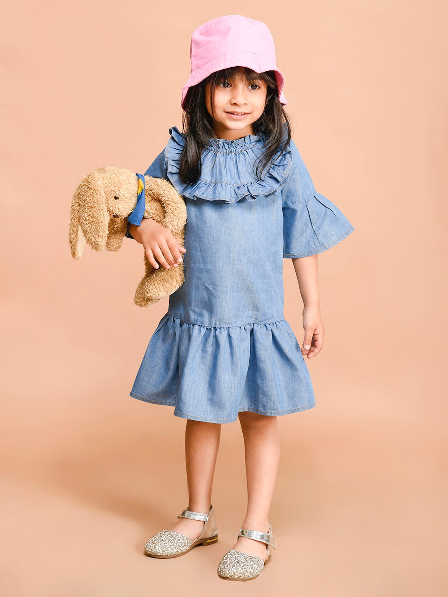 LilPicks Kids Blue Solid Dress