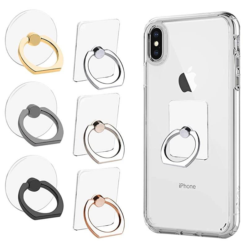 6pcs Transparent Cell Phone Ring Holder 360 Degree Rotation Finger Ring Grip Kickstand Compatible for Various Mobile Phones Smartphones 3 Square 3 Round Shape