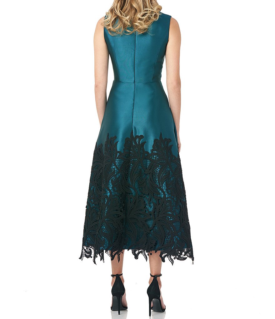 Kay Unger Jewel Neck Sleeveless Lace Applique Lola Twill Party Dress