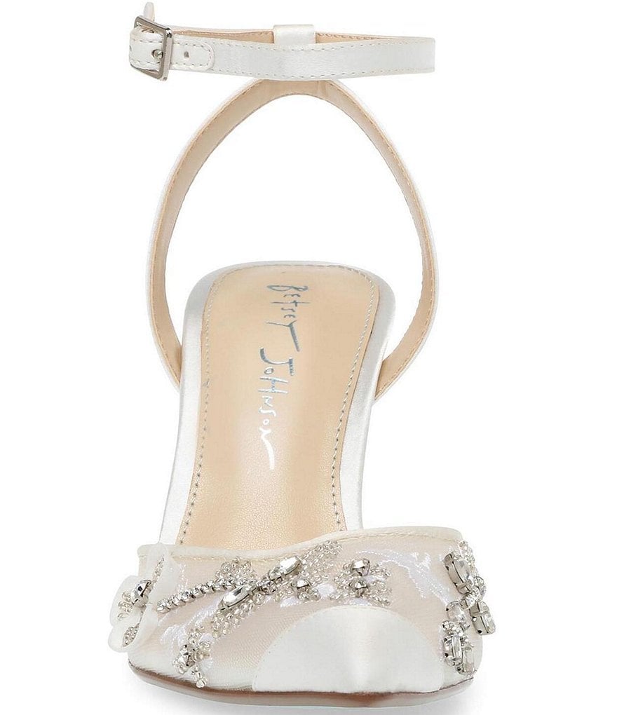 Blue by Betsey Johnson Zola Rhinestone Beaded Floral Applique Ankle Strap Dress Pumps