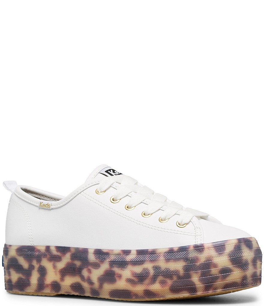Keds Triple Up Leather Tortoise Print Lace-Up Platform Sneakers