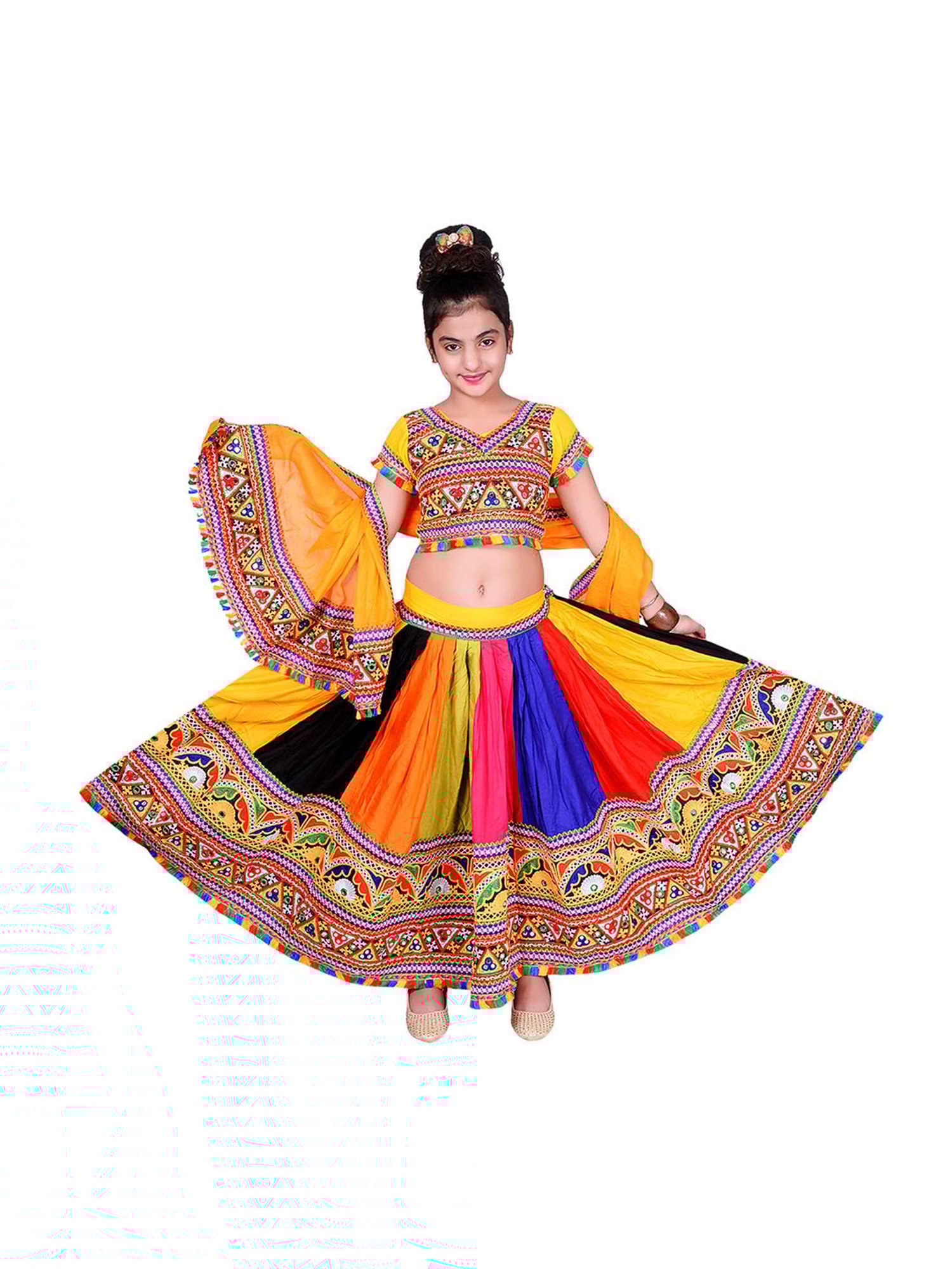 Ahhaaaa Kids Multicolor Embroidered Choli, Lehenga with Dupatta