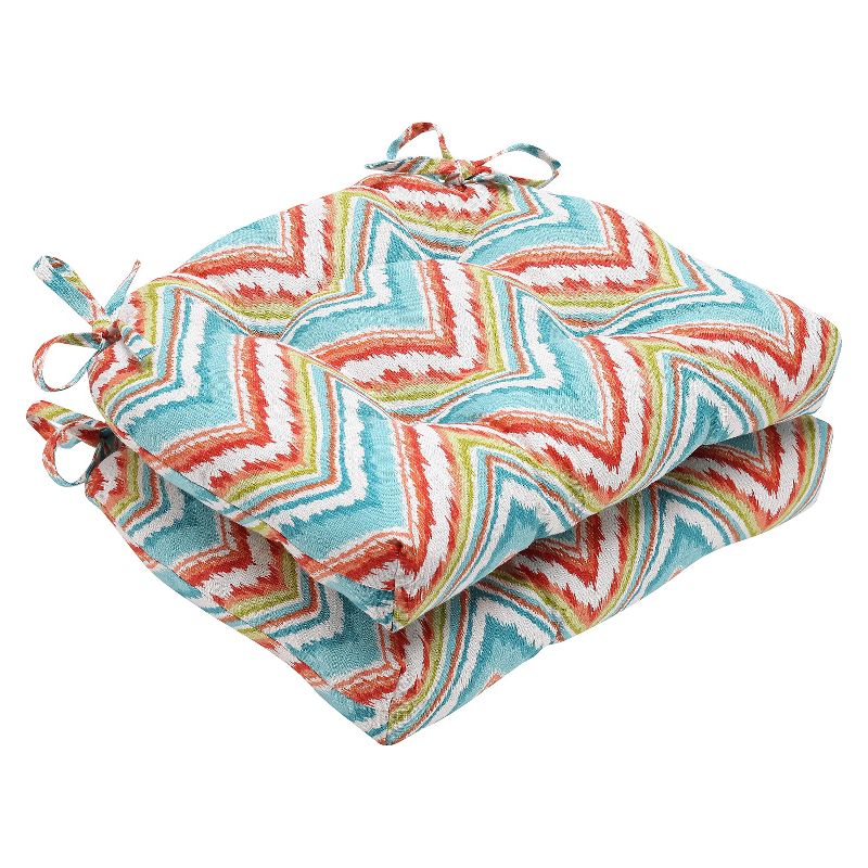 Blue Chevron Charade Capri Reversible Chair Pad (Set Of 2) (16"X15.5") - Pillow Perfect