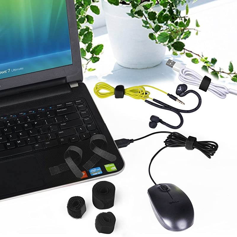 Pack of 50 Reusable Cord Organizer Keeper Holder Fastening Cable Ties Straps for Earbud Headphones Phones Electronics Electrical Computer PC Wire Wrap Management Assorted 3 Size Black