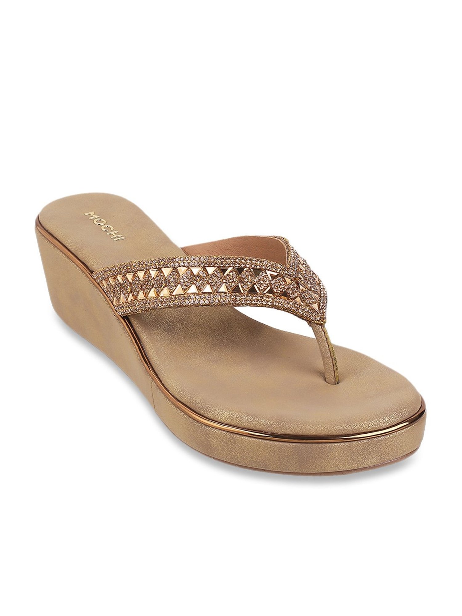 Mochi Women's Antique Gold Thong Wedges