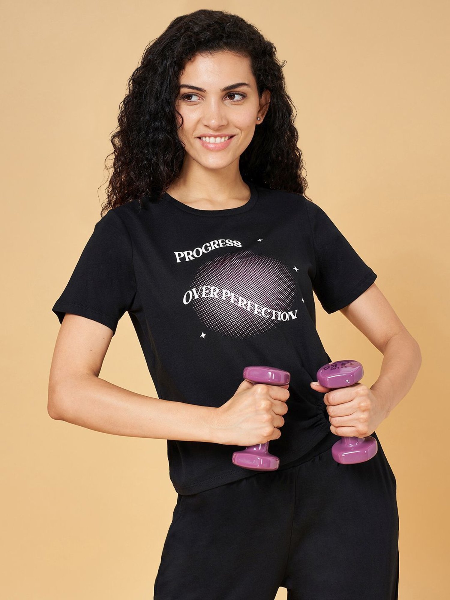 Ajile by Pantaloons Black Cotton Graphic Print Sports T-Shirt