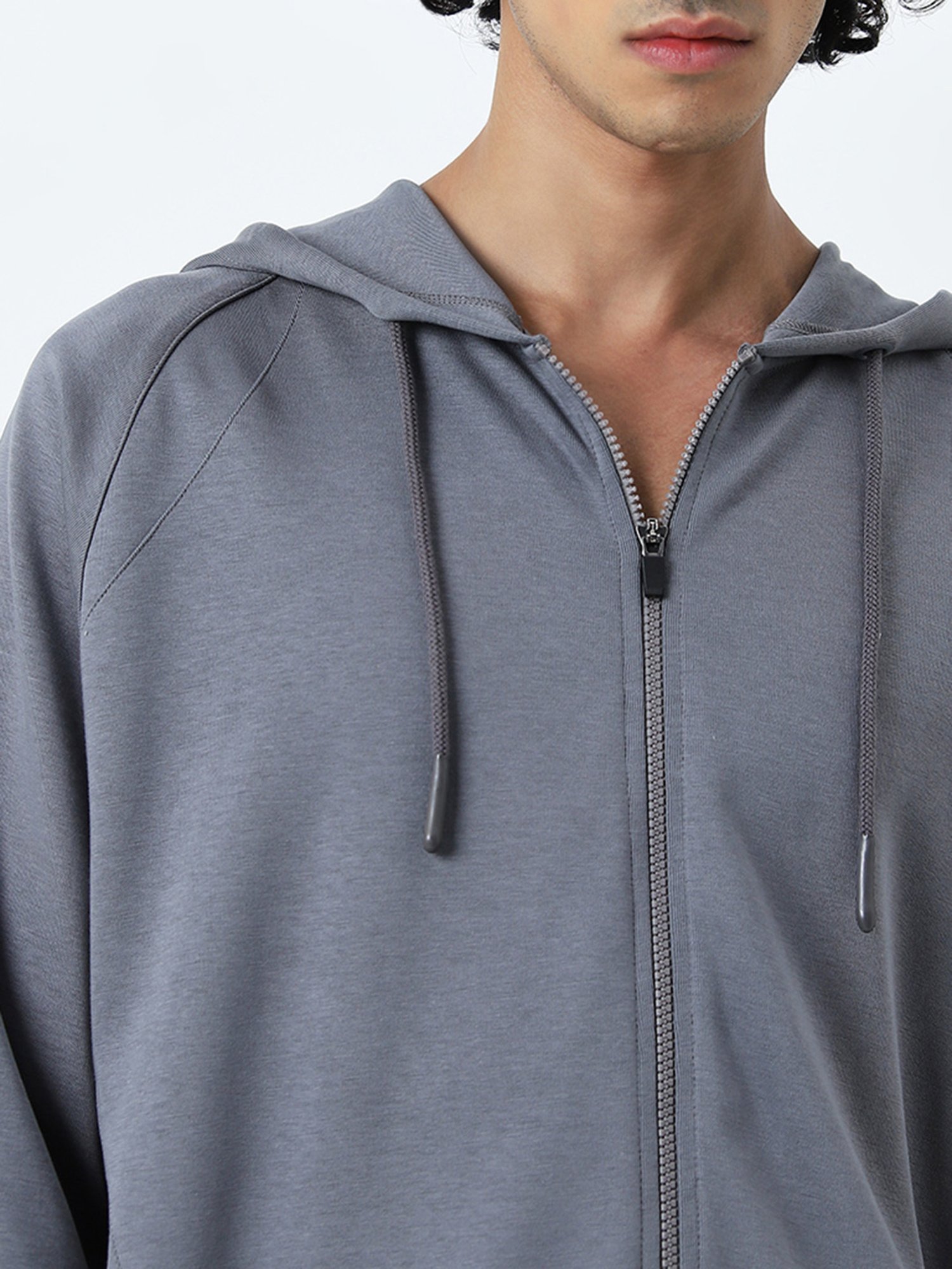 Studiofit by Westside Grey Solid Relaxed-Fit Cotton Blend Sweatshirt