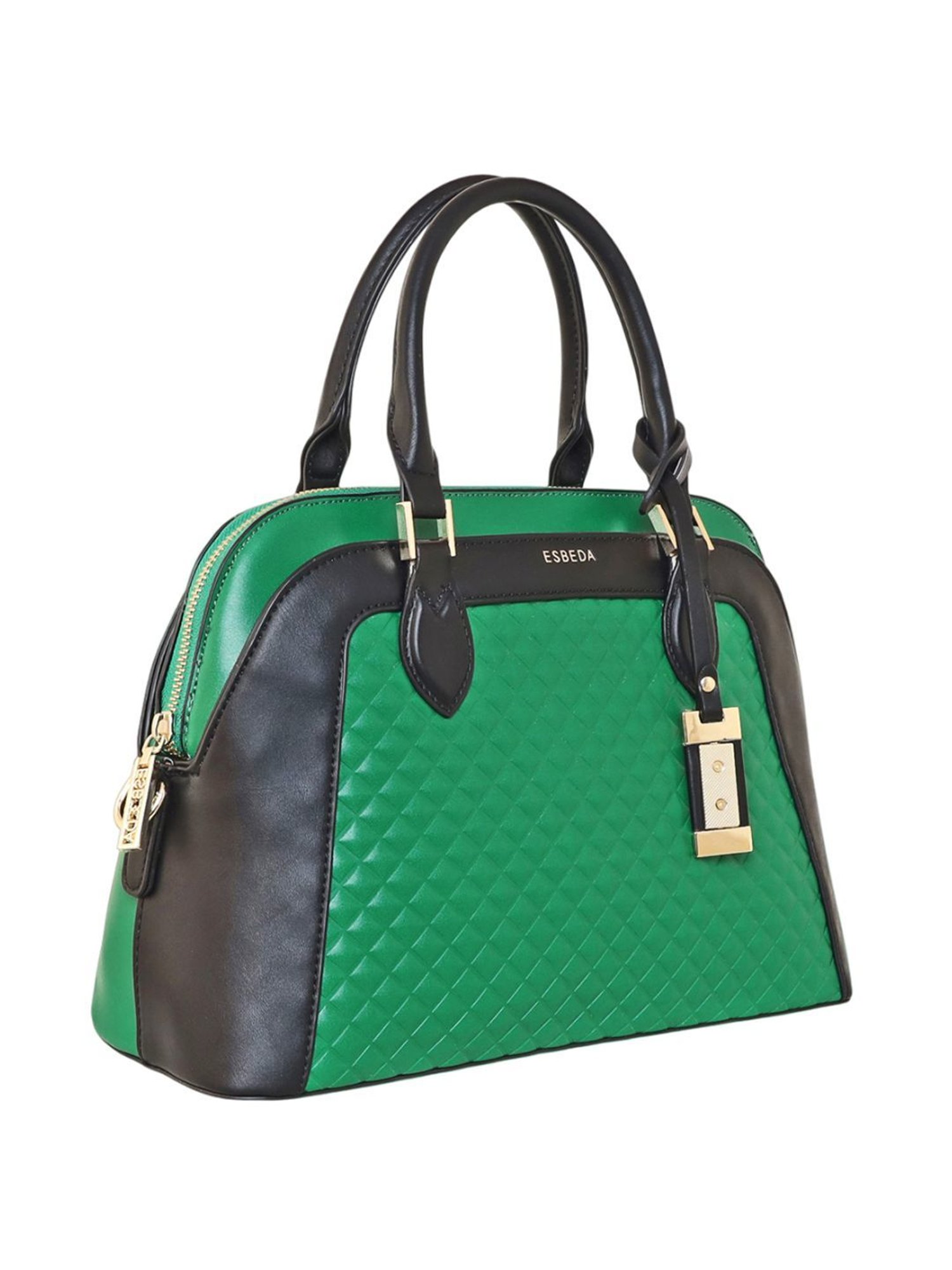 Esbeda Green & Black PU Quilted Handbag