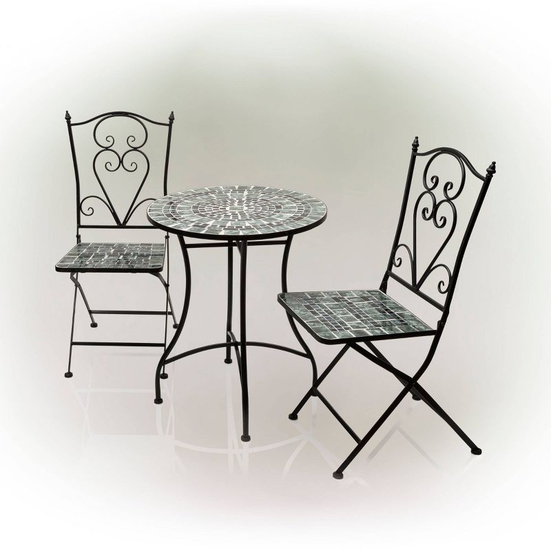 Marbled Glass Mosaic Bistro Set & Two Foldable  Chairs - Alpine Corporation