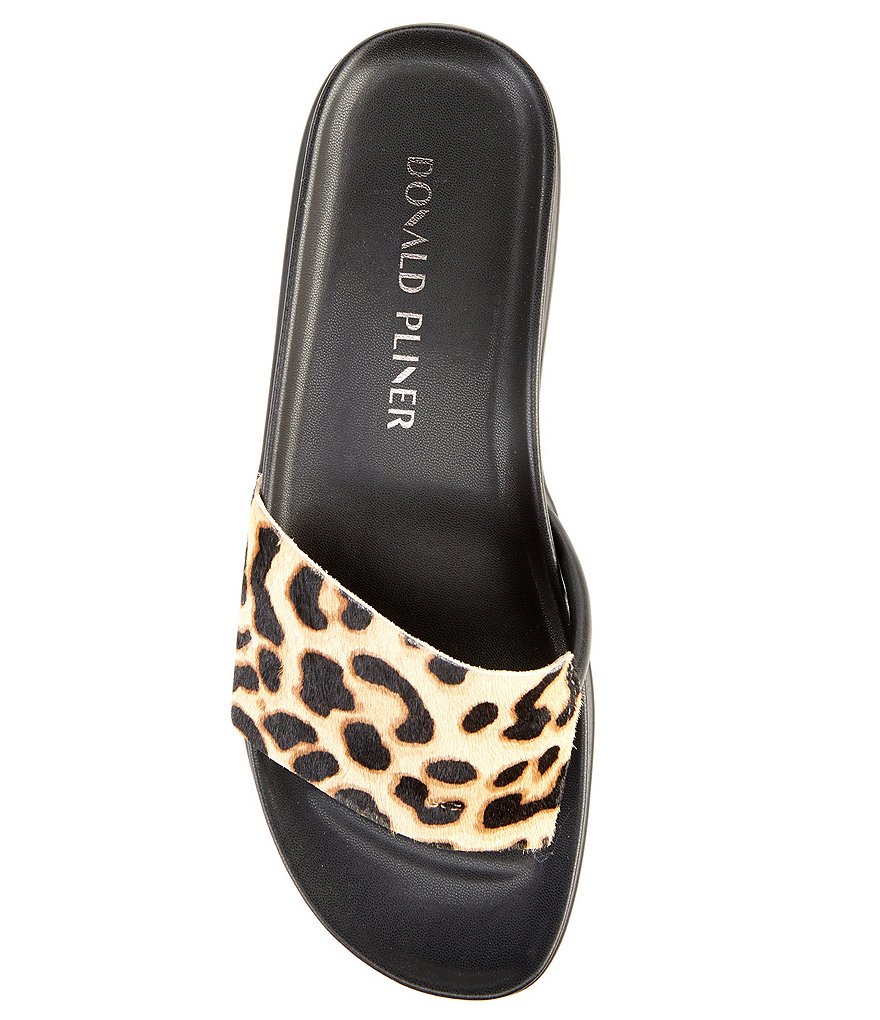 Donald Pliner Fifi Leopard Print Calf Hair Platform Wedge Thong Slides