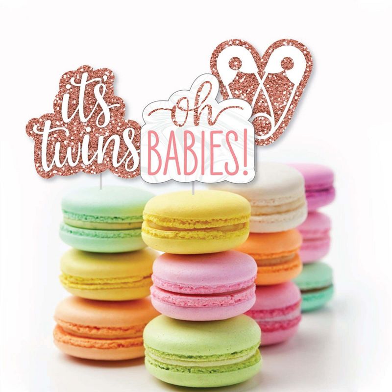 Big Dot of Happiness It's Twin Girls - Dessert Cupcake Toppers - Pink and Rose Gold Twins Baby Shower Clear Treat Picks - Set of 24