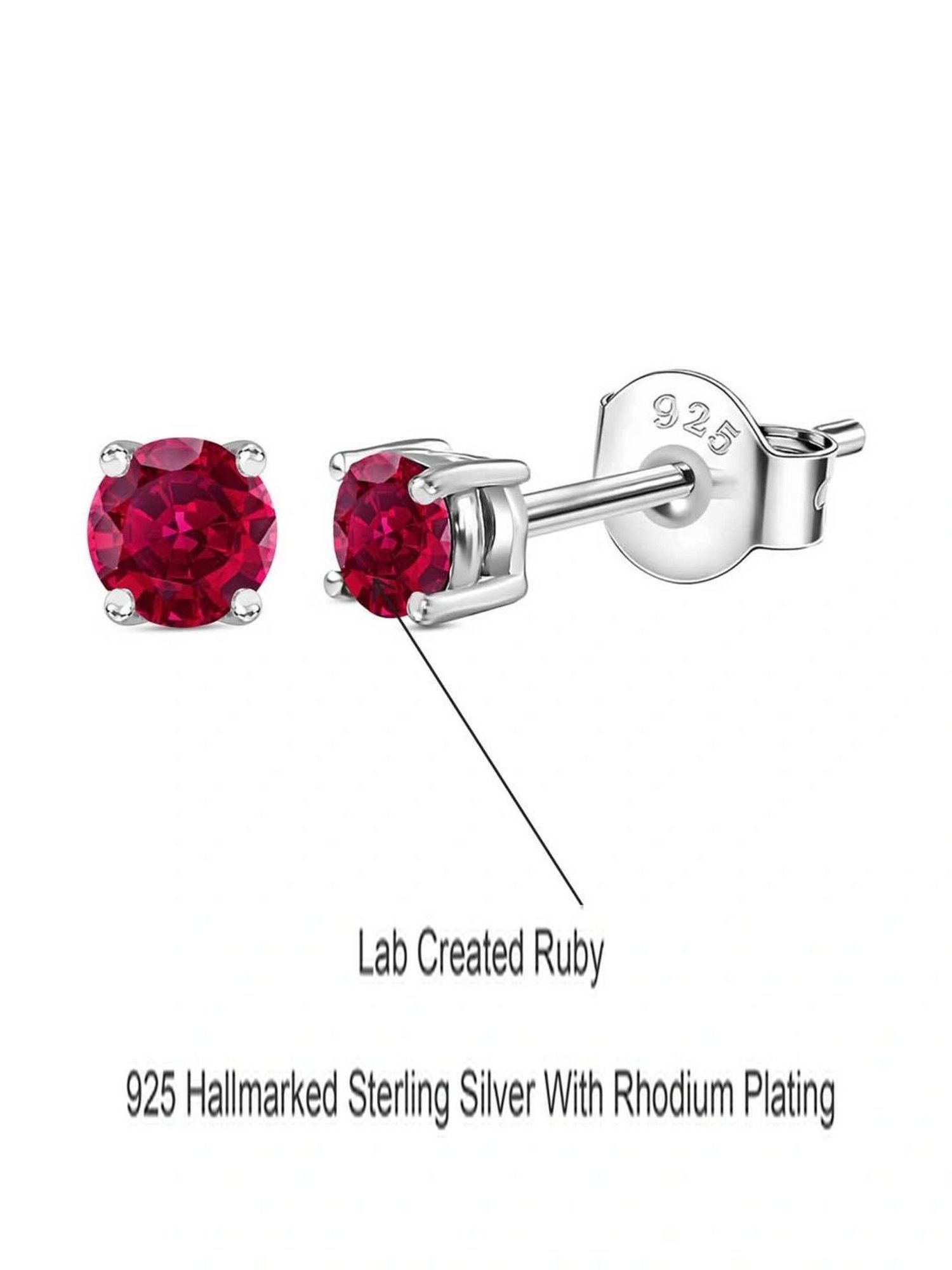 Ornate Jewels 92.5 Sterling Silver Red Ruby Stud Earrings for Women