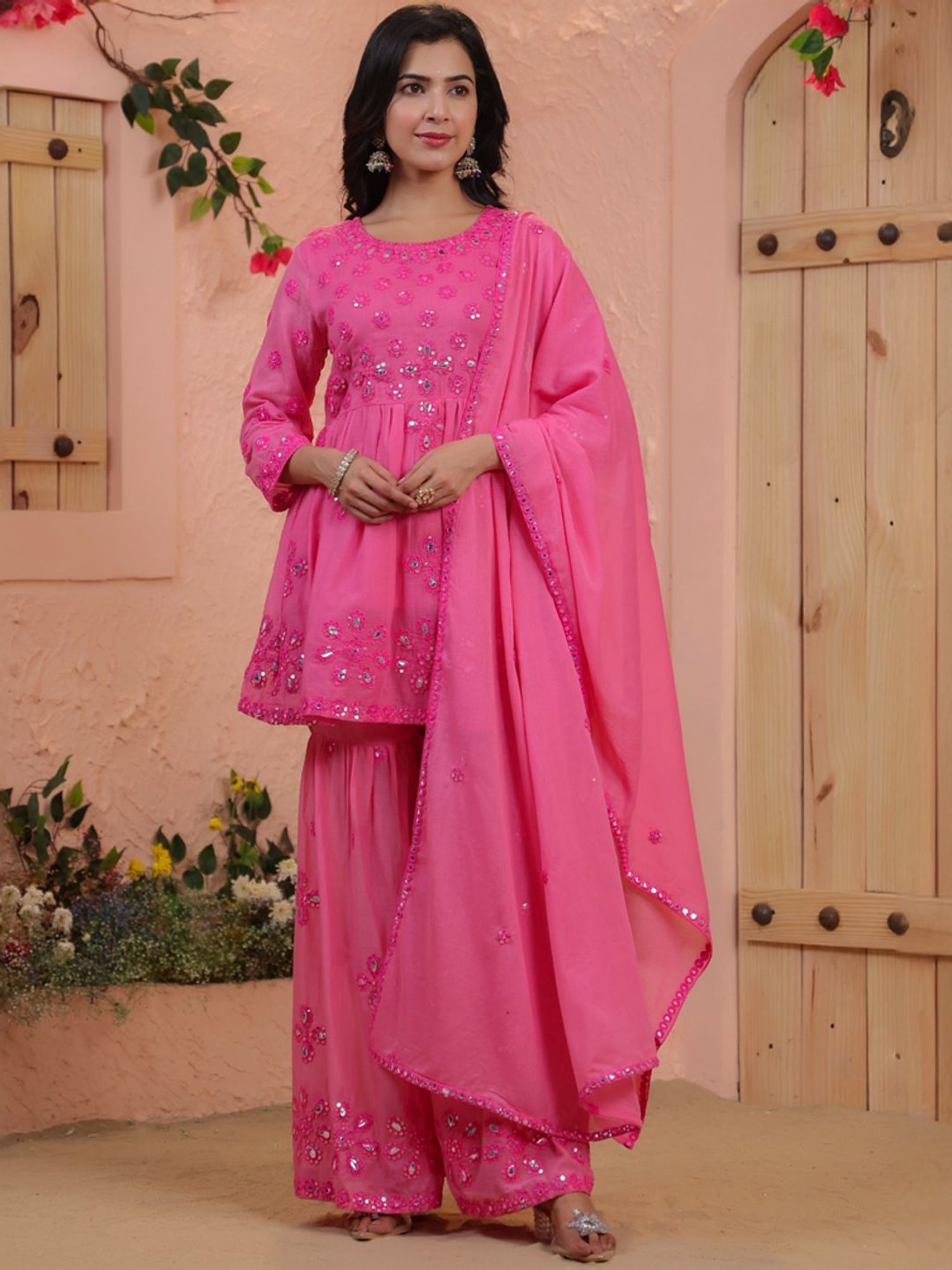 URBAN MYSTIC Black Rayon Embroidered Kurta & Sharara Set