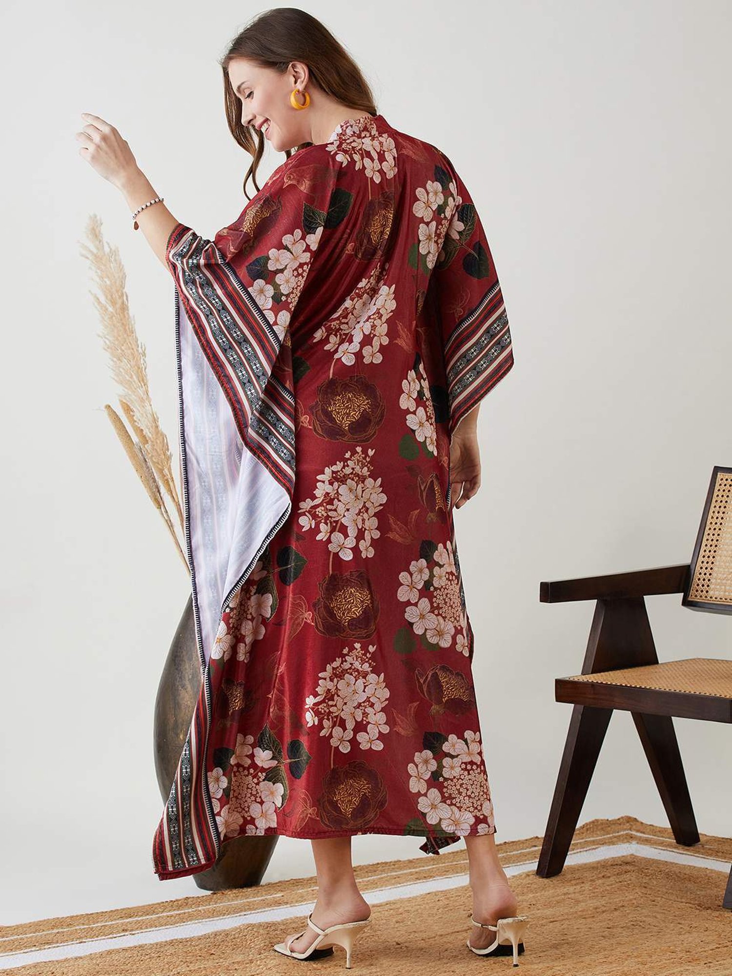 The Kaftan Company Maroon Printed Maxi Kaftan