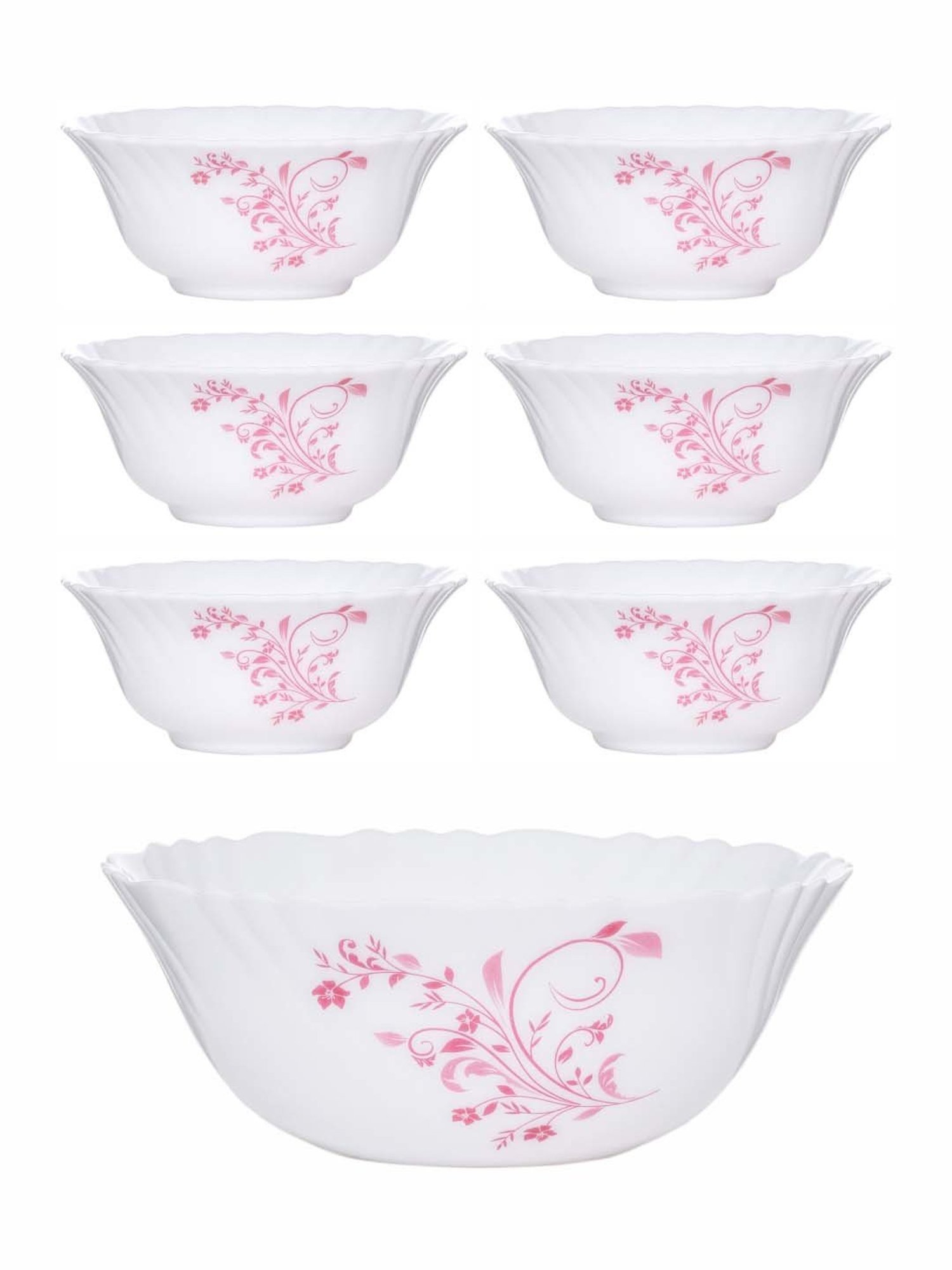 Cello White Opalware 7-Piece Dessert Bowl & Serving Bowl Set