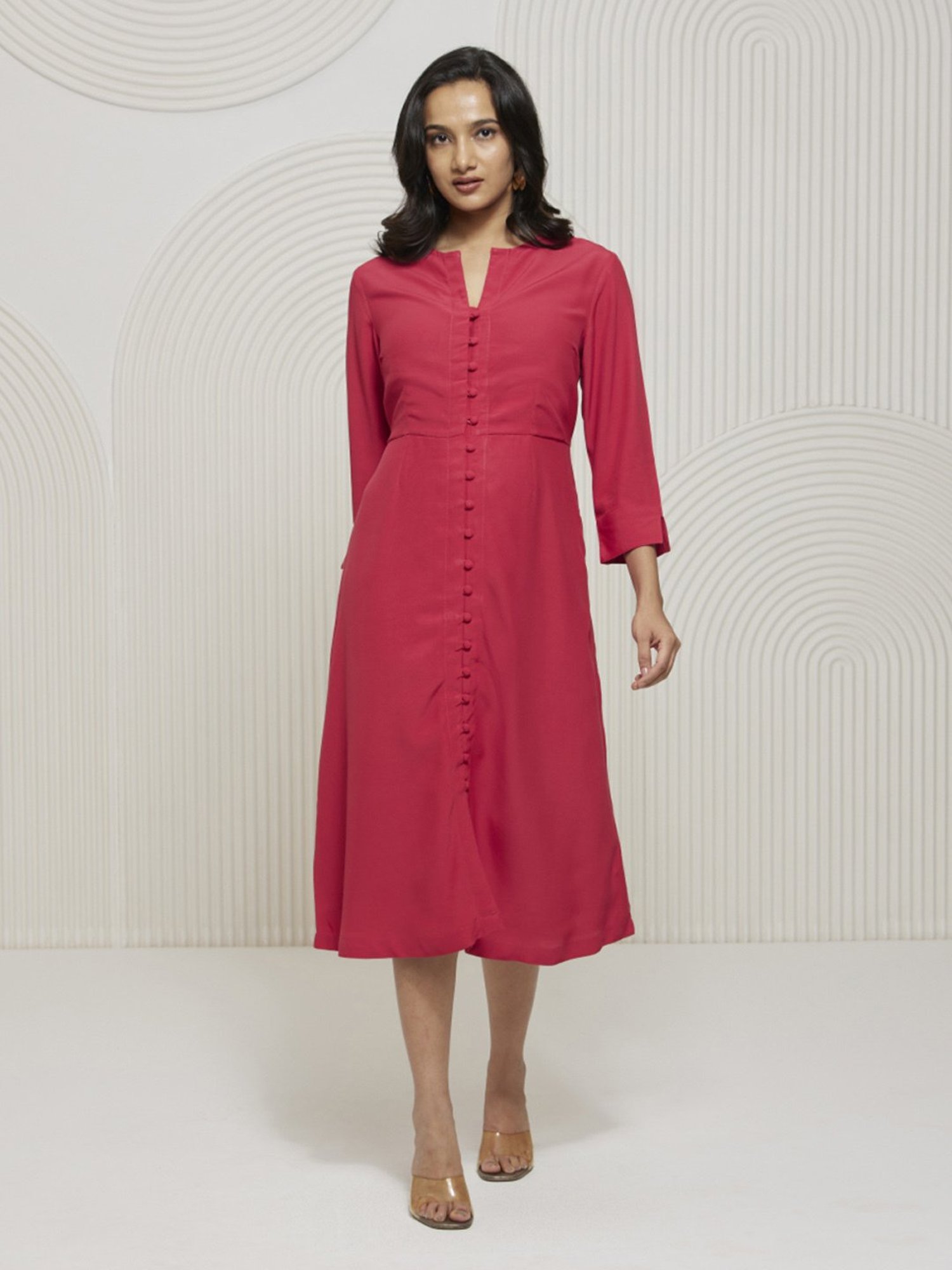 Artagai Tea Berry Elevated Basics Fit and Flare with Front Buttons Dress