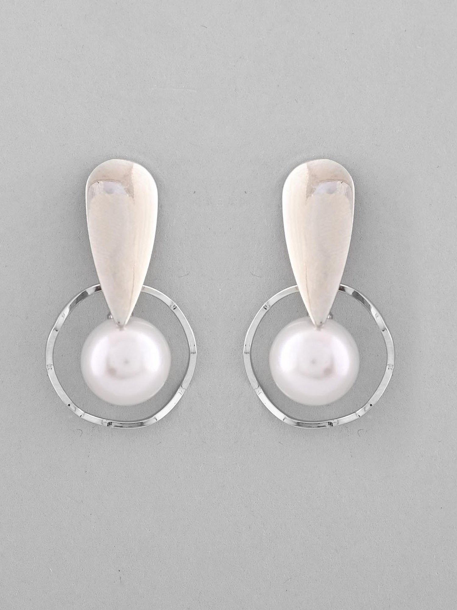 VOJ Silver-Plated Handcrafted Pearl Studded Korean Drop Earrings for Women