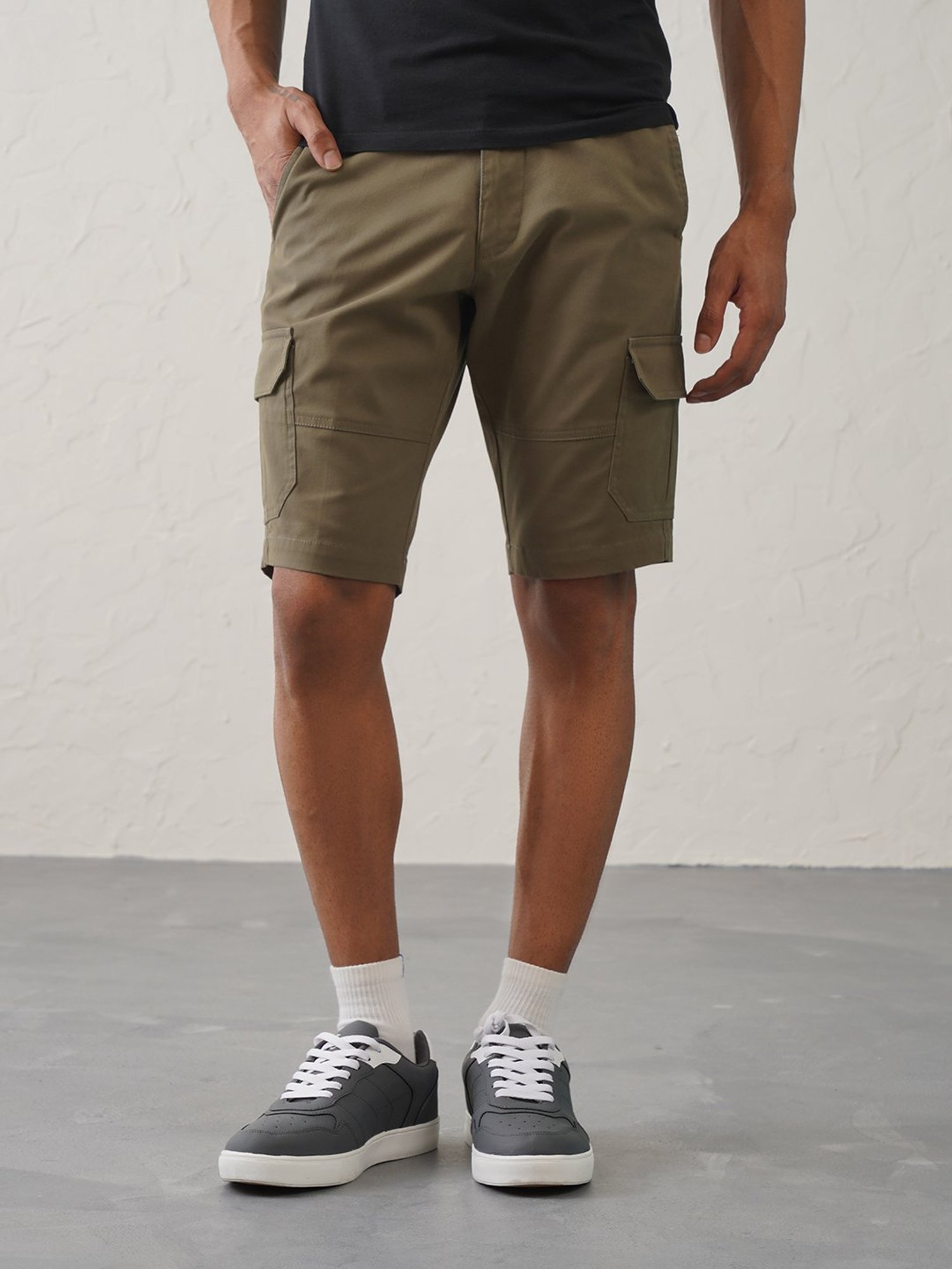 MinusOne Olive Slim Fit Cargo Shorts