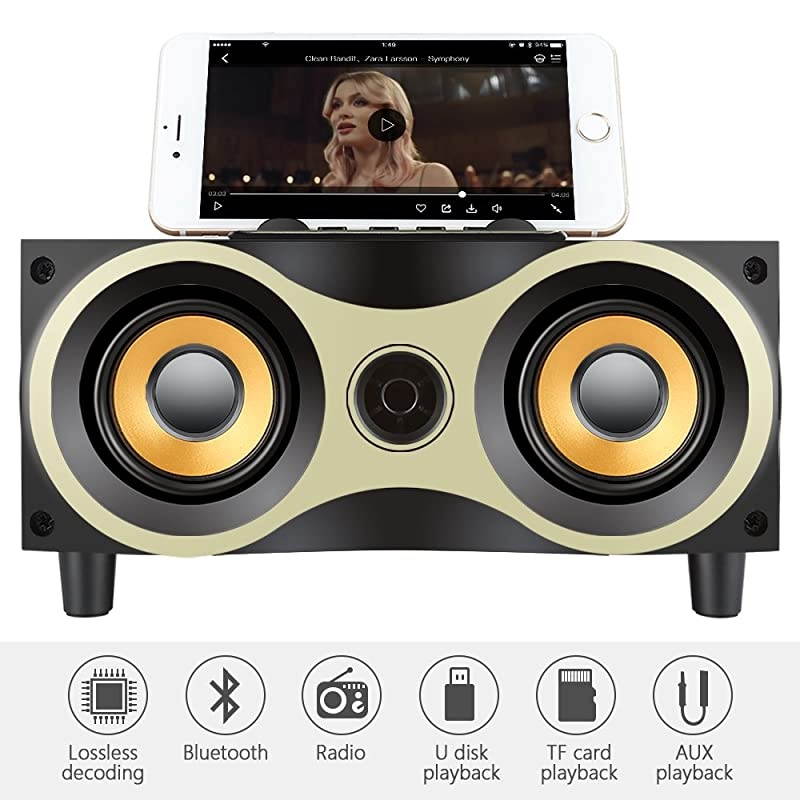 Desktop Wooden Wireless Bluetooth Portable Speaker with HD Sound and Bass Support Mobile Phone Stand USB TF Card FM Radio OwlShaped Speakers for Camping Biking Partying Travel