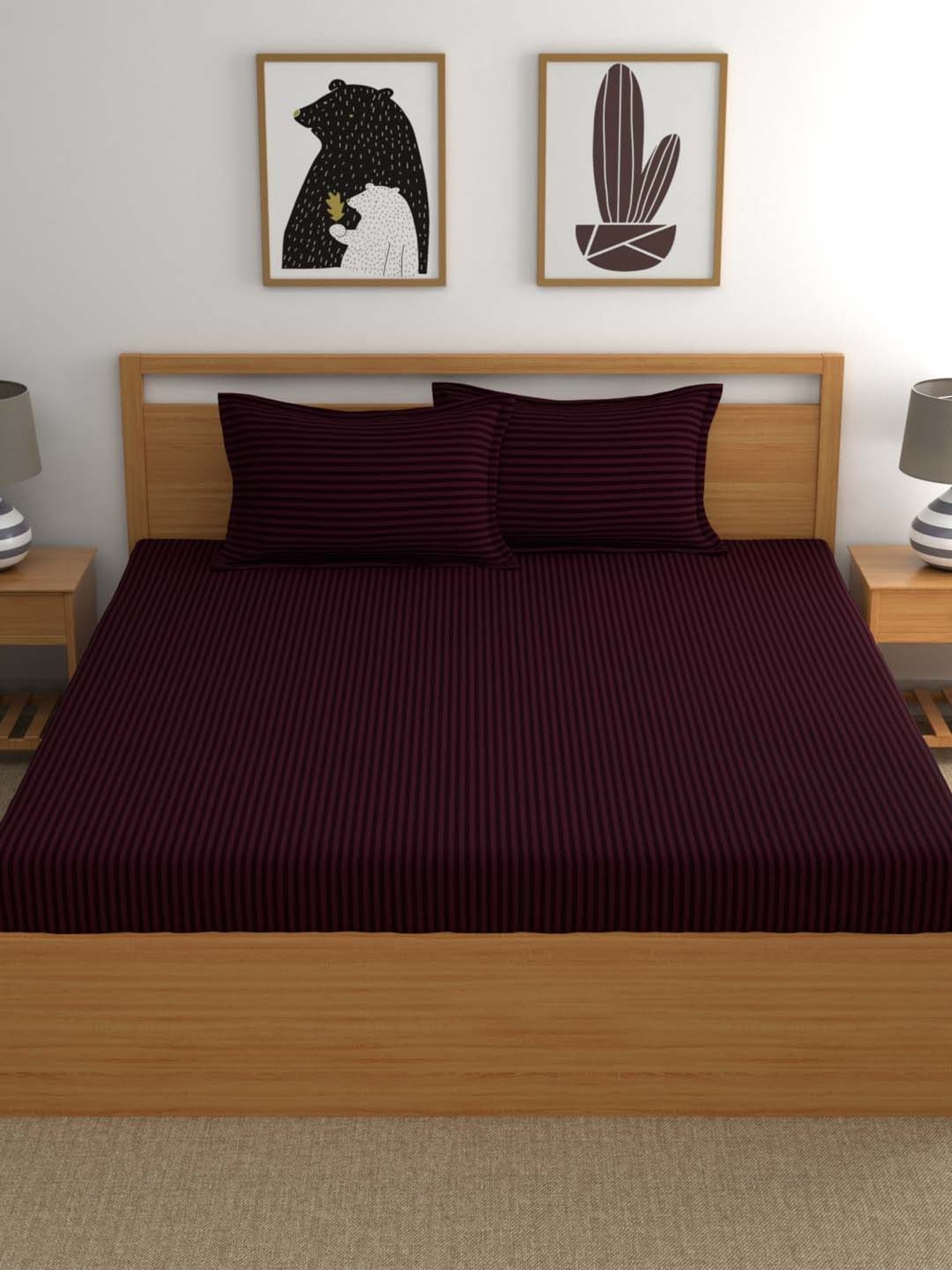 My Room Purple 100% Cotton 300 TC King Bedsheet with 2 Pillow Covers