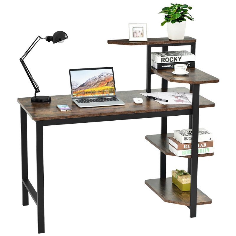 Costway Computer Desk Writing Study Table with Storage Shelves Home Office Rustic Brown