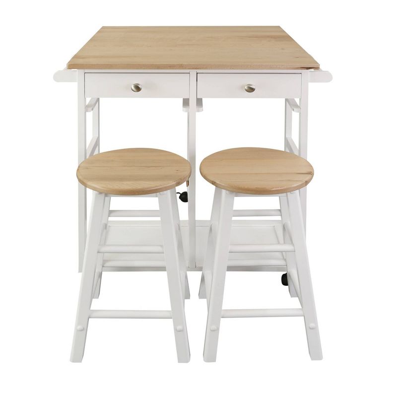 Square American Maple Drop Leaf Table Top Breakfast Cart Natural/White - Flora Home