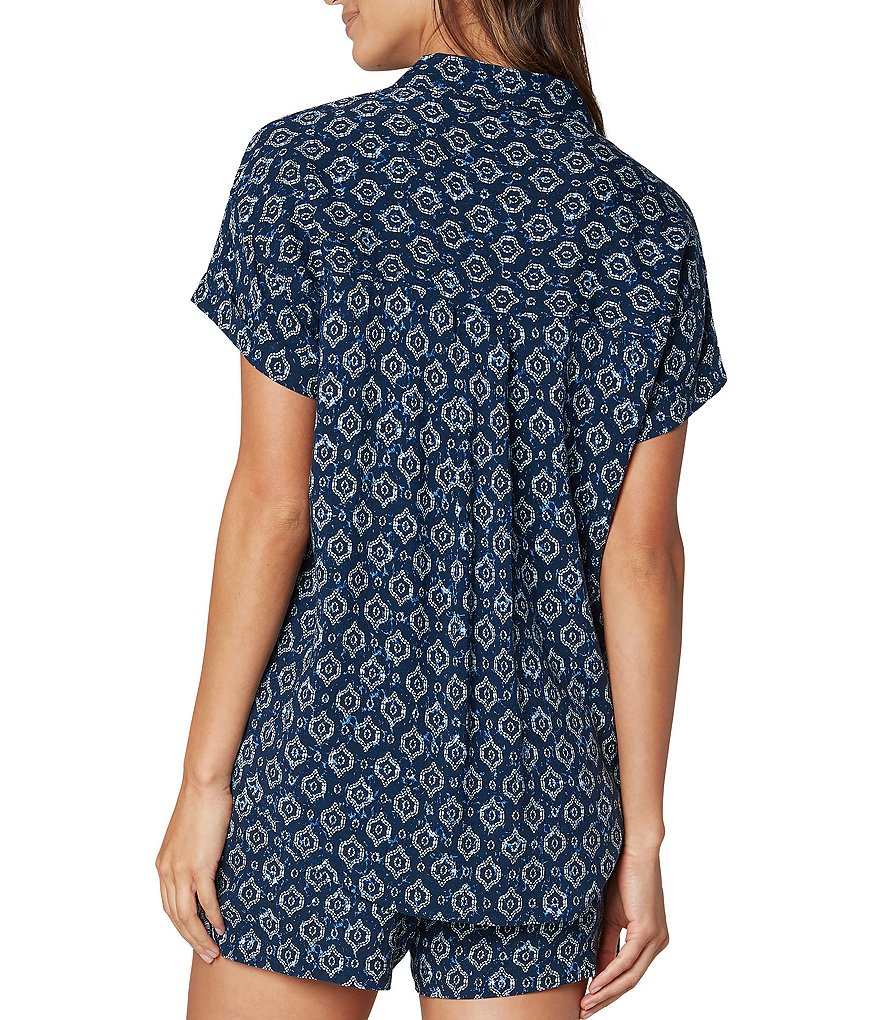 Liverpool Los Angeles Rolled Sleeve Button Front Batik Foulard Print Shirt