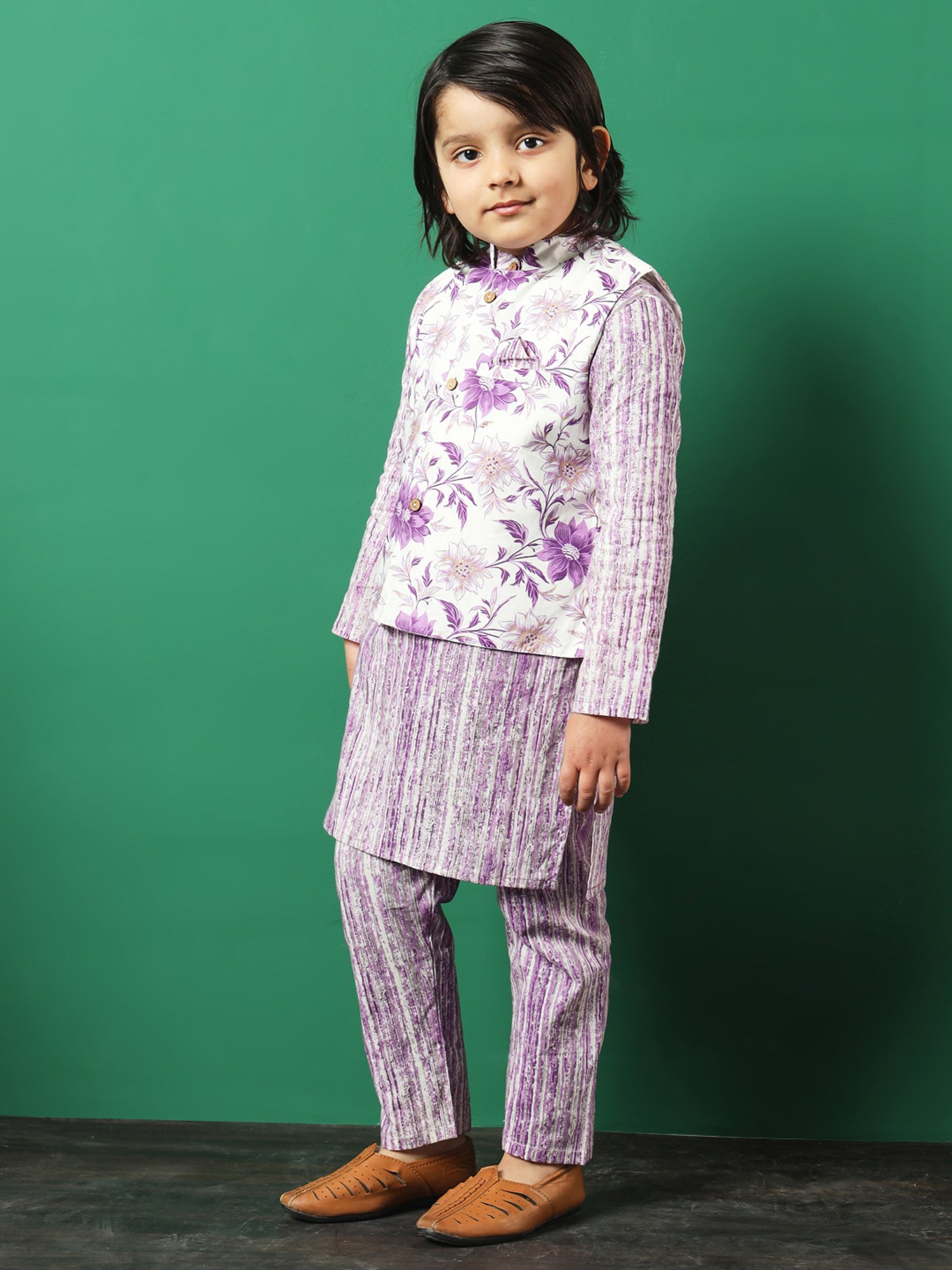 READIPRINT FASHIONS Kids Purple & White Printed Full Sleeves Kurta, Pyjamas with Jacket