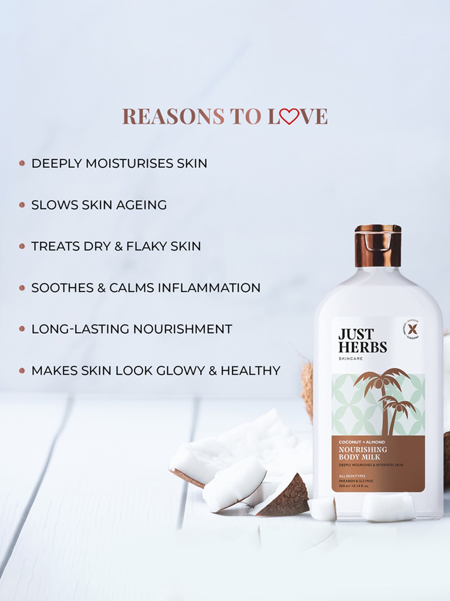 JUST HERBS Coconut + Almond Nourishing Body Milk - 300 ml