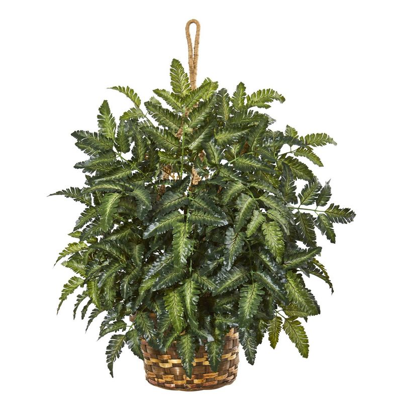 30" x 24" Artificial Bracken Fern Plant in Hanging Basket - Nearly Natural