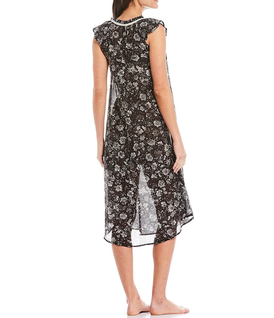Papinelle Louis Dark Floral Print Woven Flutter Sleeve Nightgown